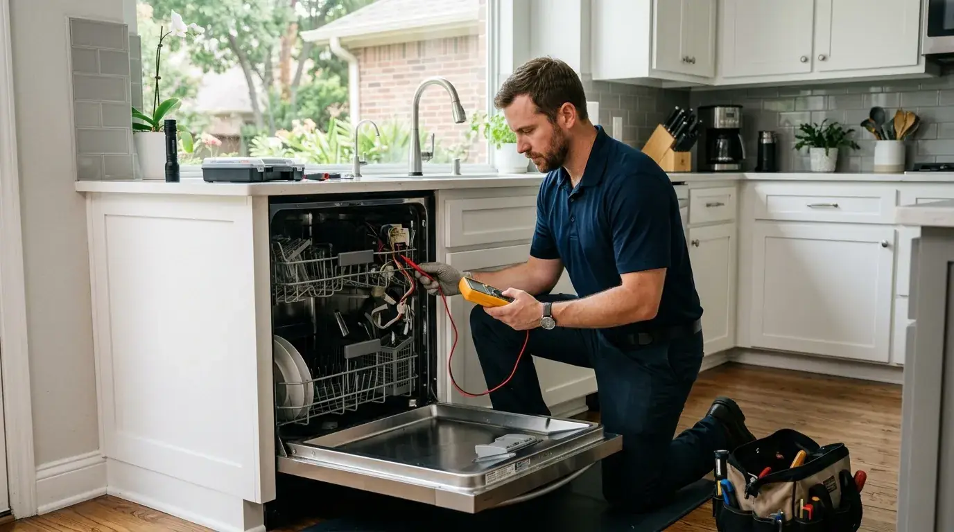 dishwasher repair allen - licensed Dishwasher Repair Frisco technician performing appliance repair diagnostics in a Allen, TX kitchen