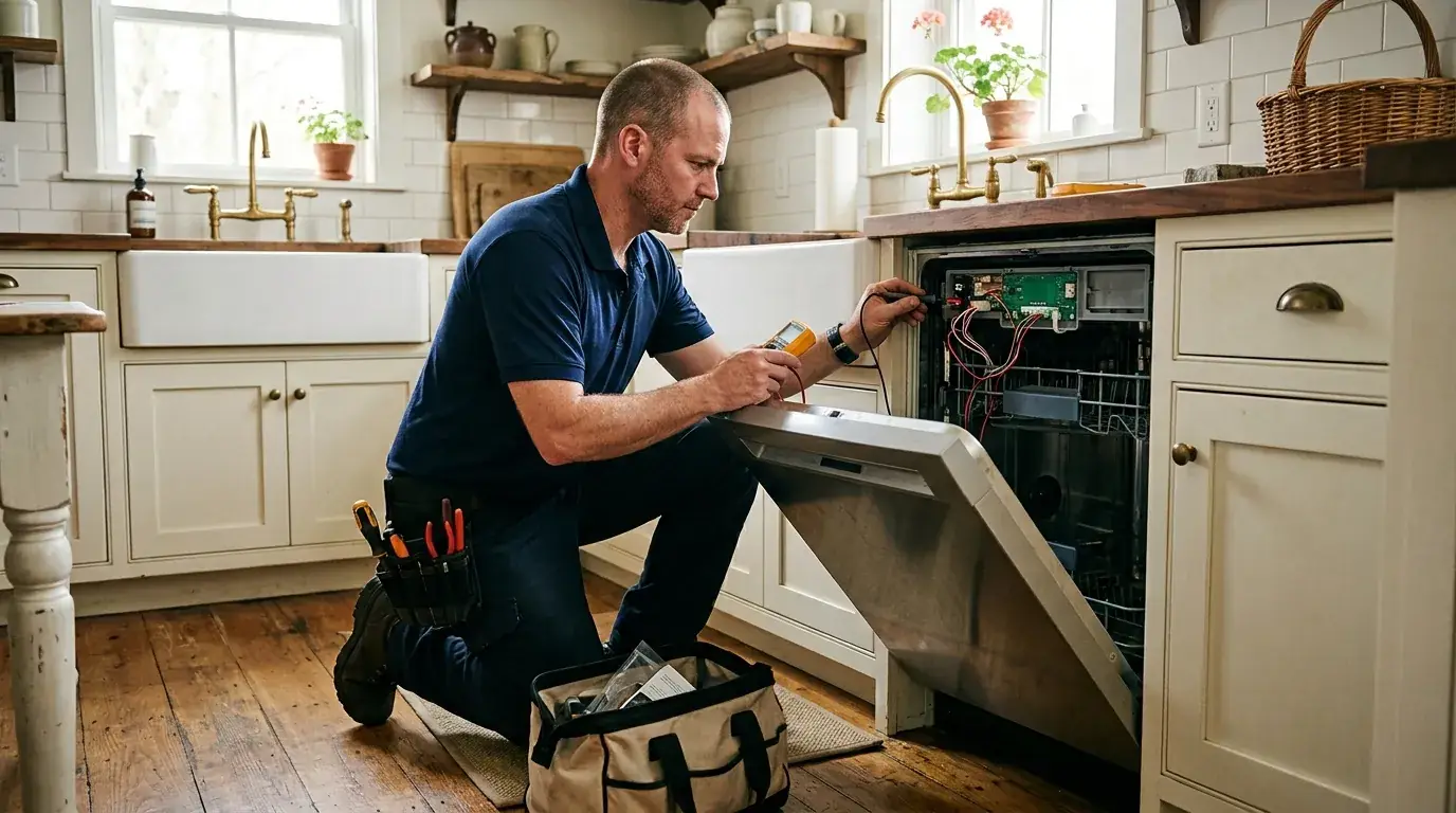 dishwasher repair mckinney - licensed Dishwasher Repair Frisco technician performing appliance repair diagnostics in a McKinney, TX kitchen